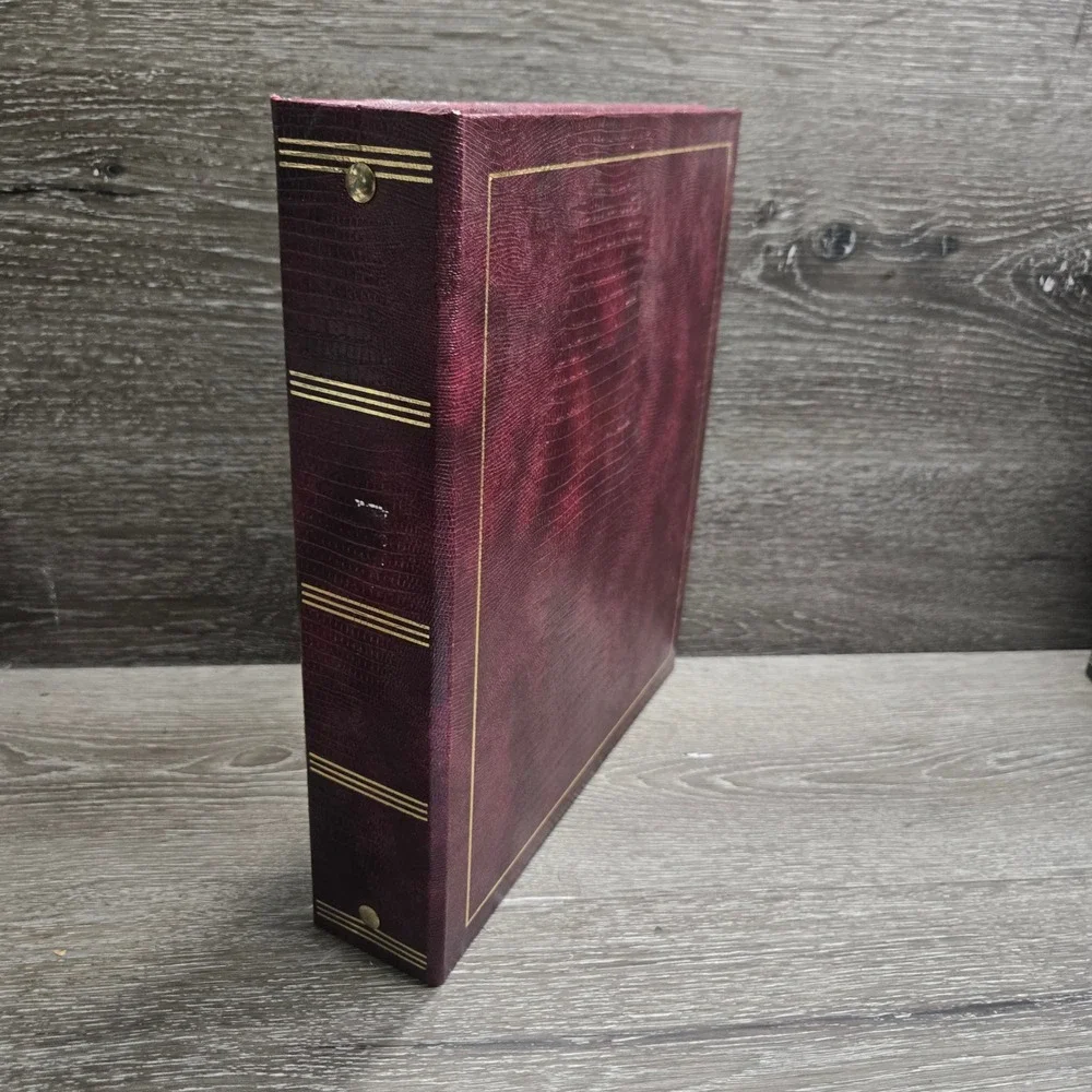 Photo Albums Burgundy Gold Trim & Green Textured Faux Leather 3-Ring